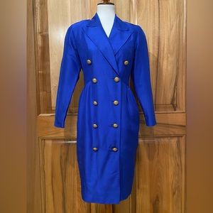 VTG Korean Cobalt-Blue Silk Double-Breasted Coat/Dress, EUC, 4P